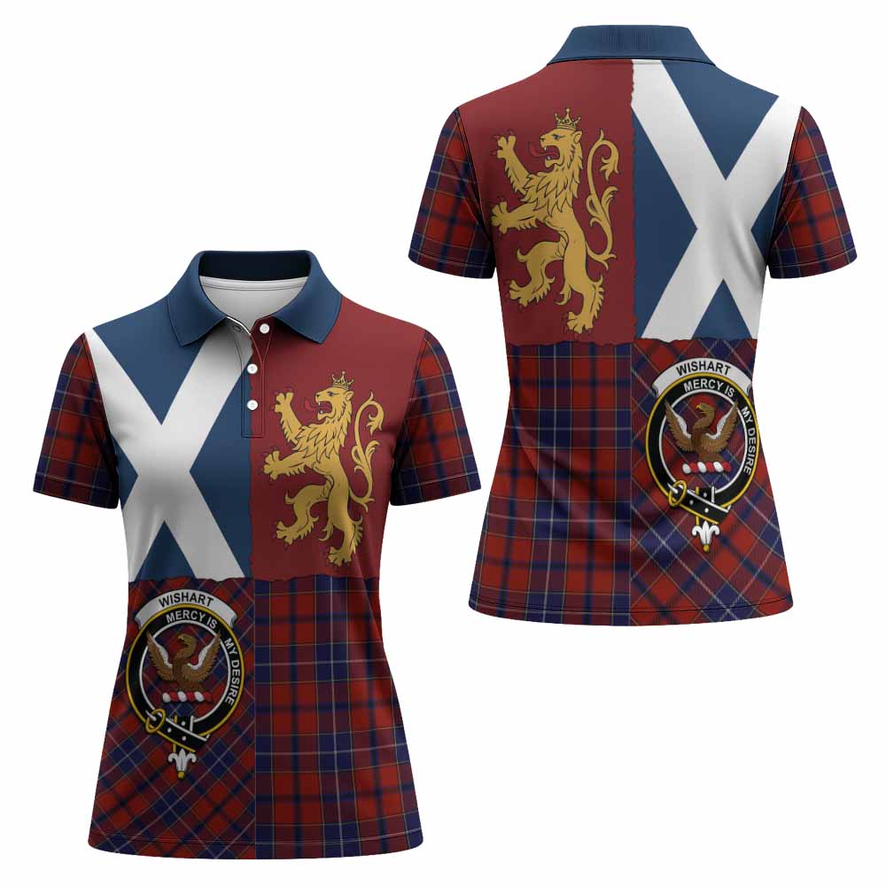 Wishart Crest Tartan Women Polo Shirt with Lion Rampant Saltire Style
