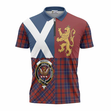 Wishart Crest Tartan Zipper Polo Shirt with Lion Rampant Saltire Style