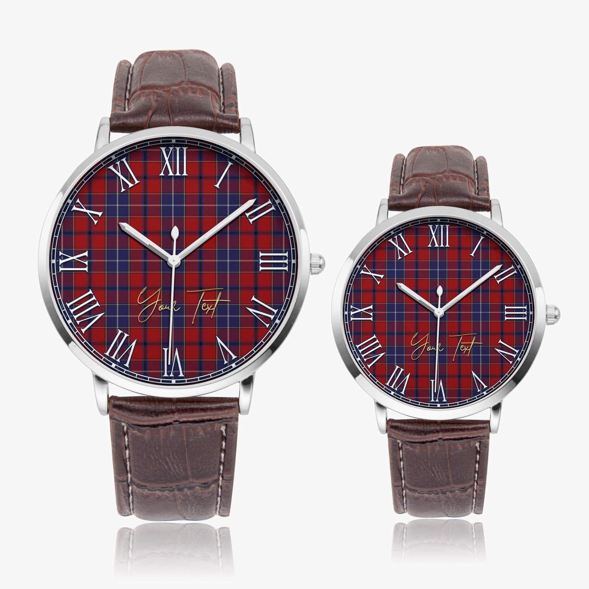 Wishart Dress Tartan Personalized Your Text Leather Trap Quartz Watch Ultra Thin Silver Case With Brown Leather Strap - Tartanvibesclothing Shop