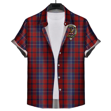 Wishart Dress Tartan Short Sleeve Button Down Shirt with Family Crest