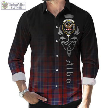 Wishart Tartan Long Sleeve Button Up Featuring Alba Gu Brath Family Crest Celtic Inspired Men's Shirt - Tartan Vibes Clothing