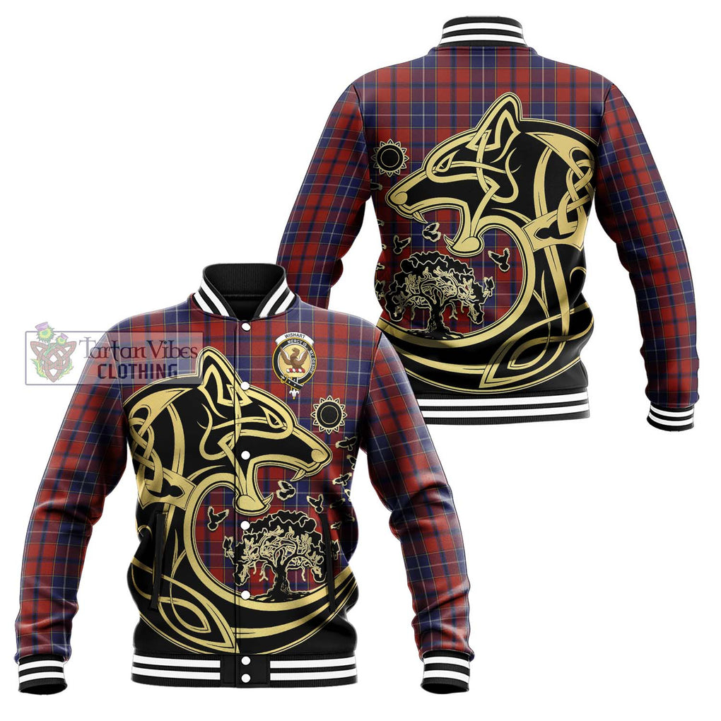 Wishart Tartan Baseball Jacket with Family Crest Celtic Wolf Style Unisex - Tartan Vibes Clothing