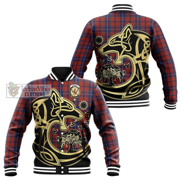 Wishart Tartan Baseball Jacket with Family Crest Celtic Wolf Style Unisex - Tartan Vibes Clothing