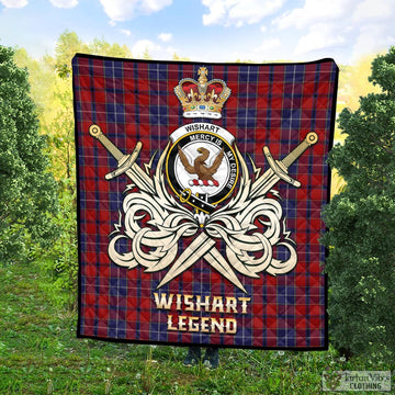 Wishart Tartan Quilt with Clan Crest and the Golden Sword of Courageous Legacy Super King Quilt 91" x 110" - Tartan Vibes Clothing