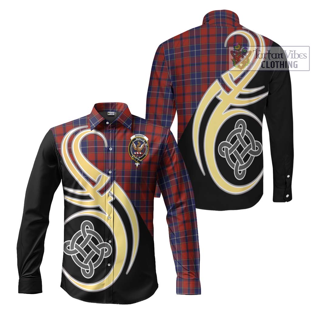 Wishart Tartan Long Sleeve Button Shirt with Family Crest and Celtic Symbol Style Men's Shirt S - Tartan Vibes Clothing