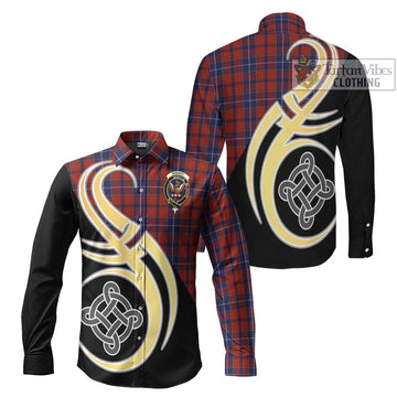 Wishart Tartan Long Sleeve Button Shirt with Family Crest and Celtic Symbol Style Men's Shirt S - Tartan Vibes Clothing