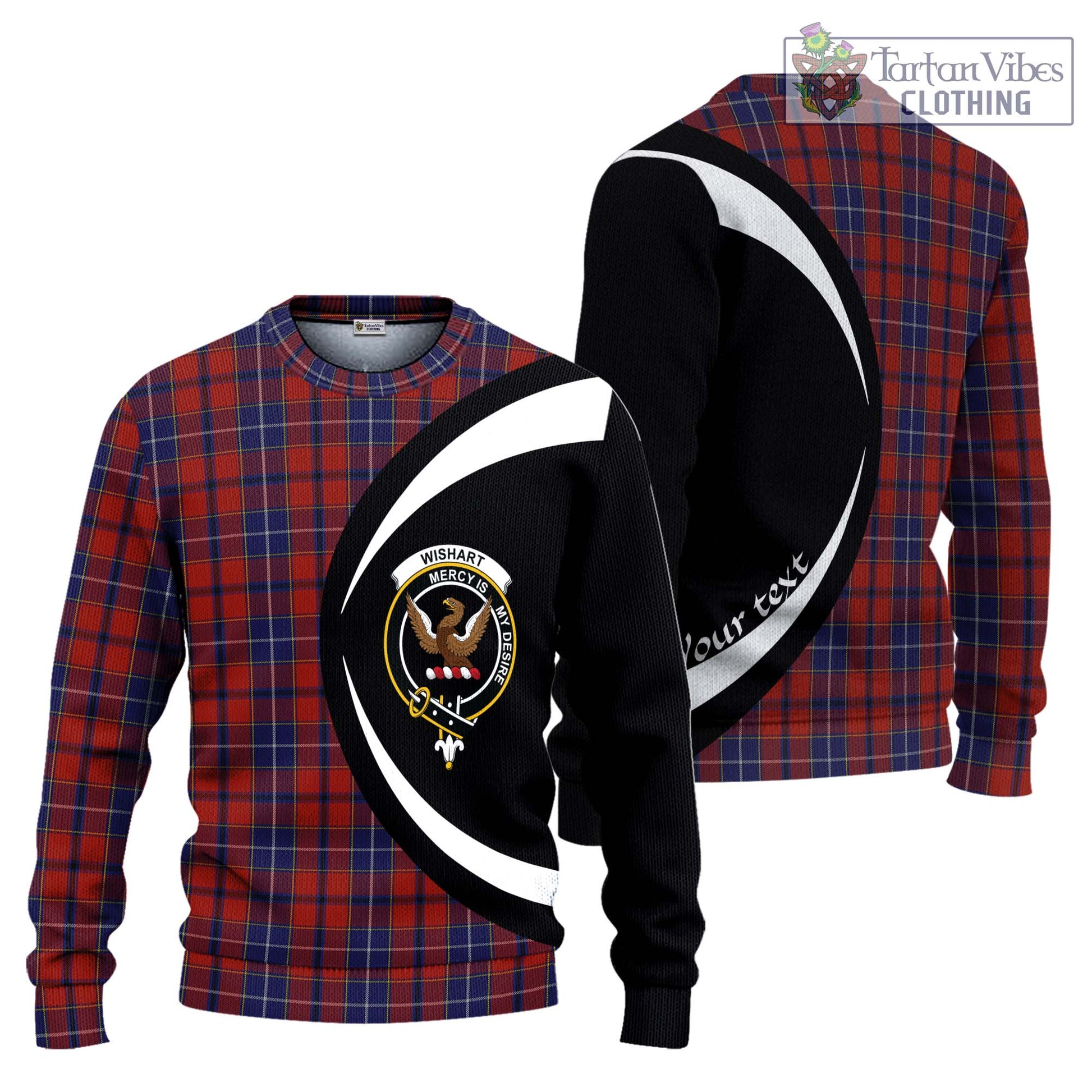 Wishart Tartan Ugly Sweater with Family Crest Circle Style Unisex - Tartan Vibes Clothing