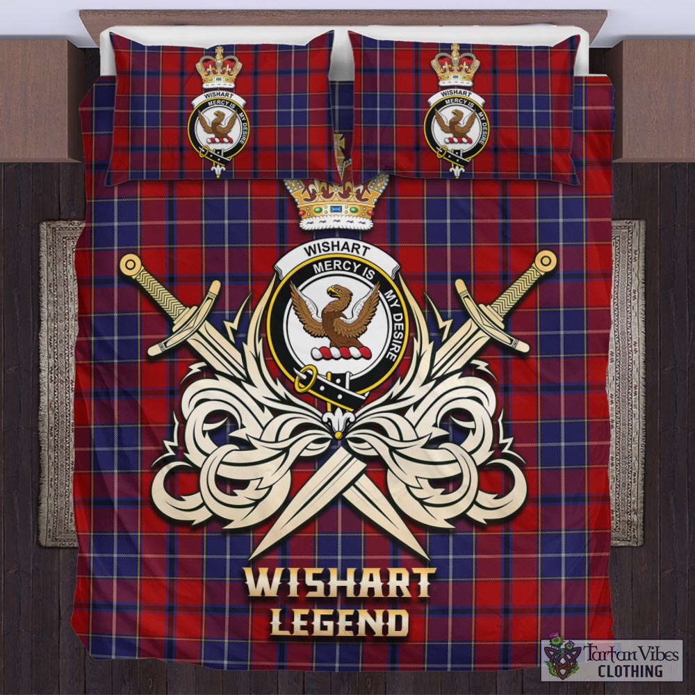Tartan Vibes Clothing Wishart Dress Tartan Bedding Set with Clan Crest and the Golden Sword of Courageous Legacy