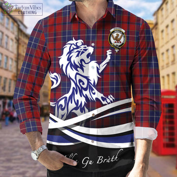 Wishart Dress Tartan Long Sleeve Button Up Shirt with Alba Gu Brath Regal Lion Emblem