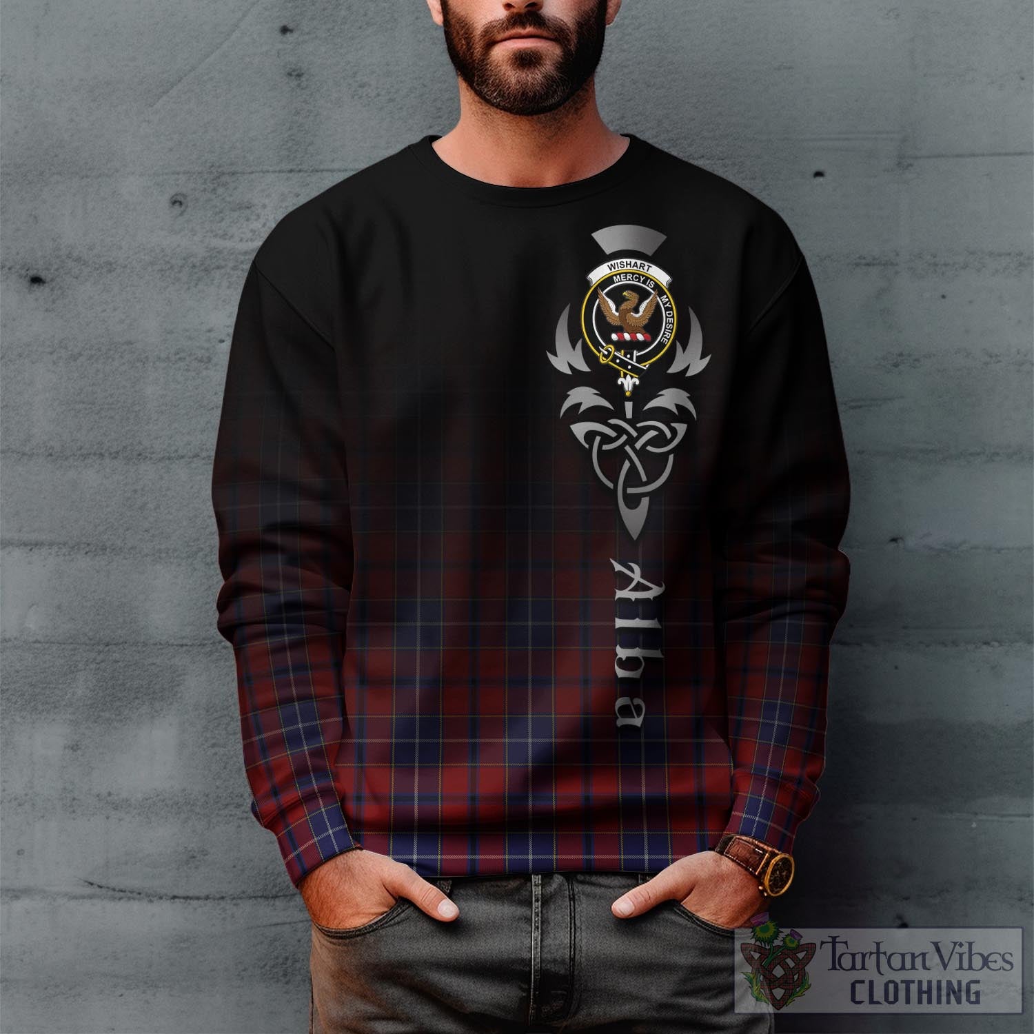 Wishart Tartan Sweatshirt Featuring Alba Gu Brath Family Crest Celtic Inspired Unisex - Tartan Vibes Clothing