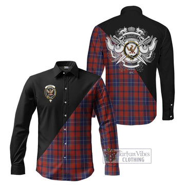 Wishart Tartan Long Sleeve Button Shirt with Family Crest and Military Logo Style Men's Shirt S - Tartanvibesclothing Shop