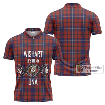 Wishart Tartan Zipper Polo Shirt with Family Crest DNA In Me Style Unisex - Tartan Vibes Clothing