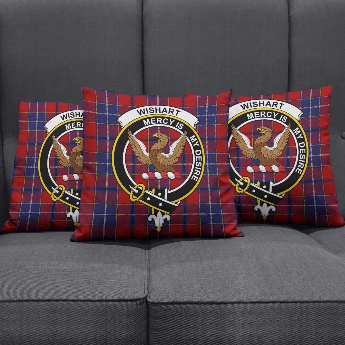Wishart Dress Tartan Pillow Cover with Family Crest Square Pillow Cover - Tartanvibesclothing Shop