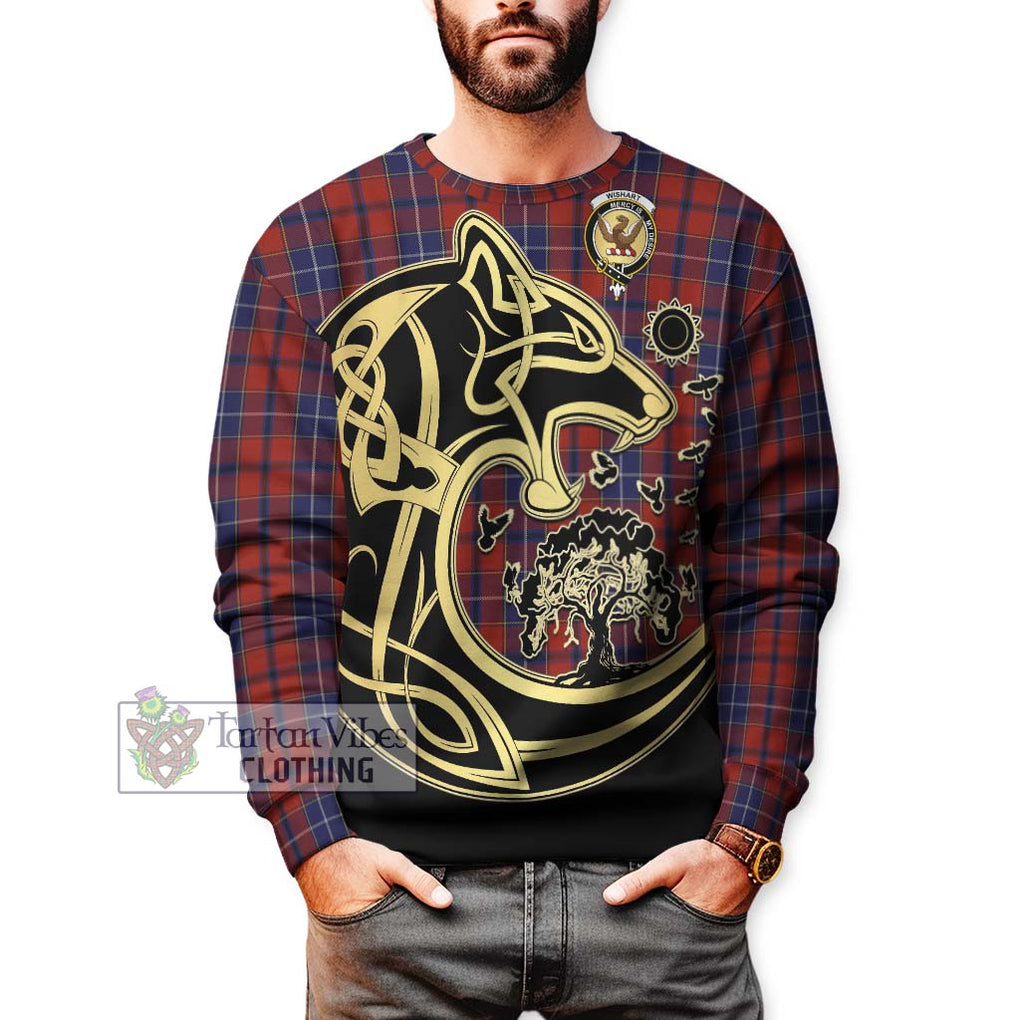 Wishart Tartan Sweatshirt with Family Crest Celtic Wolf Style Unisex - Tartan Vibes Clothing