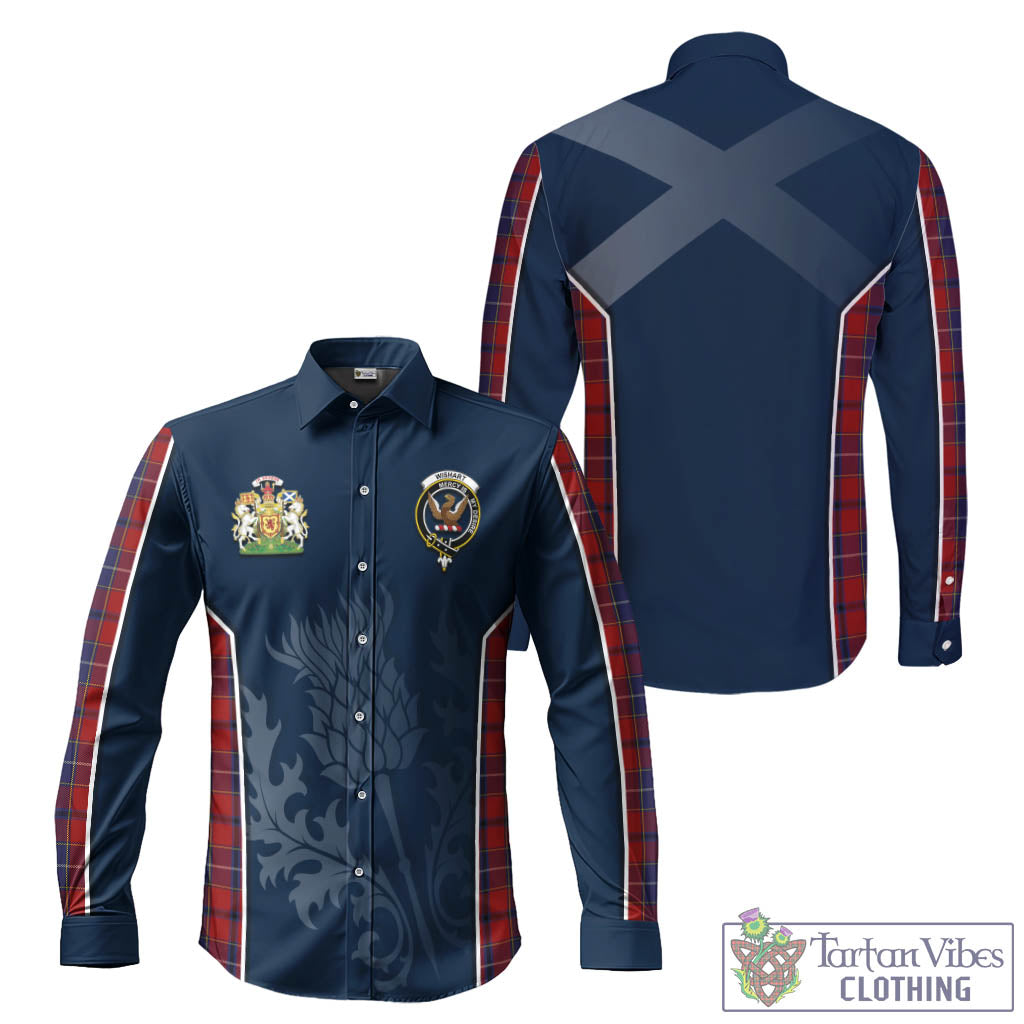 Tartan Vibes Clothing Wishart Dress Tartan Long Sleeve Button Up Shirt with Family Crest and Scottish Thistle Vibes Sport Style