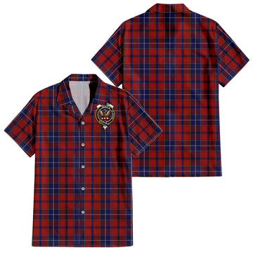Wishart Dress Tartan Short Sleeve Button Down Shirt with Family Crest