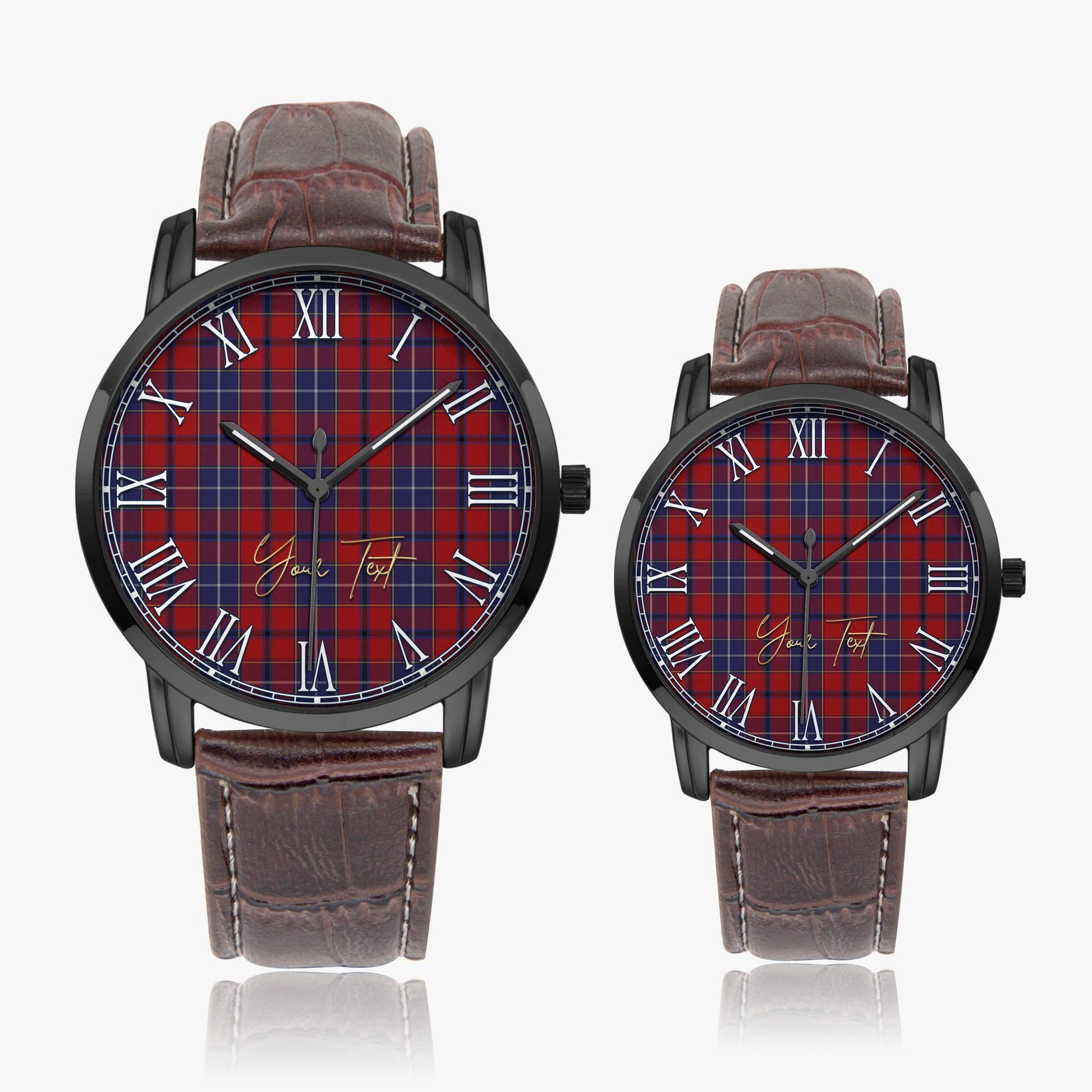 Wishart Dress Tartan Personalized Your Text Leather Trap Quartz Watch Wide Type Black Case With Brown Leather Strap - Tartanvibesclothing Shop