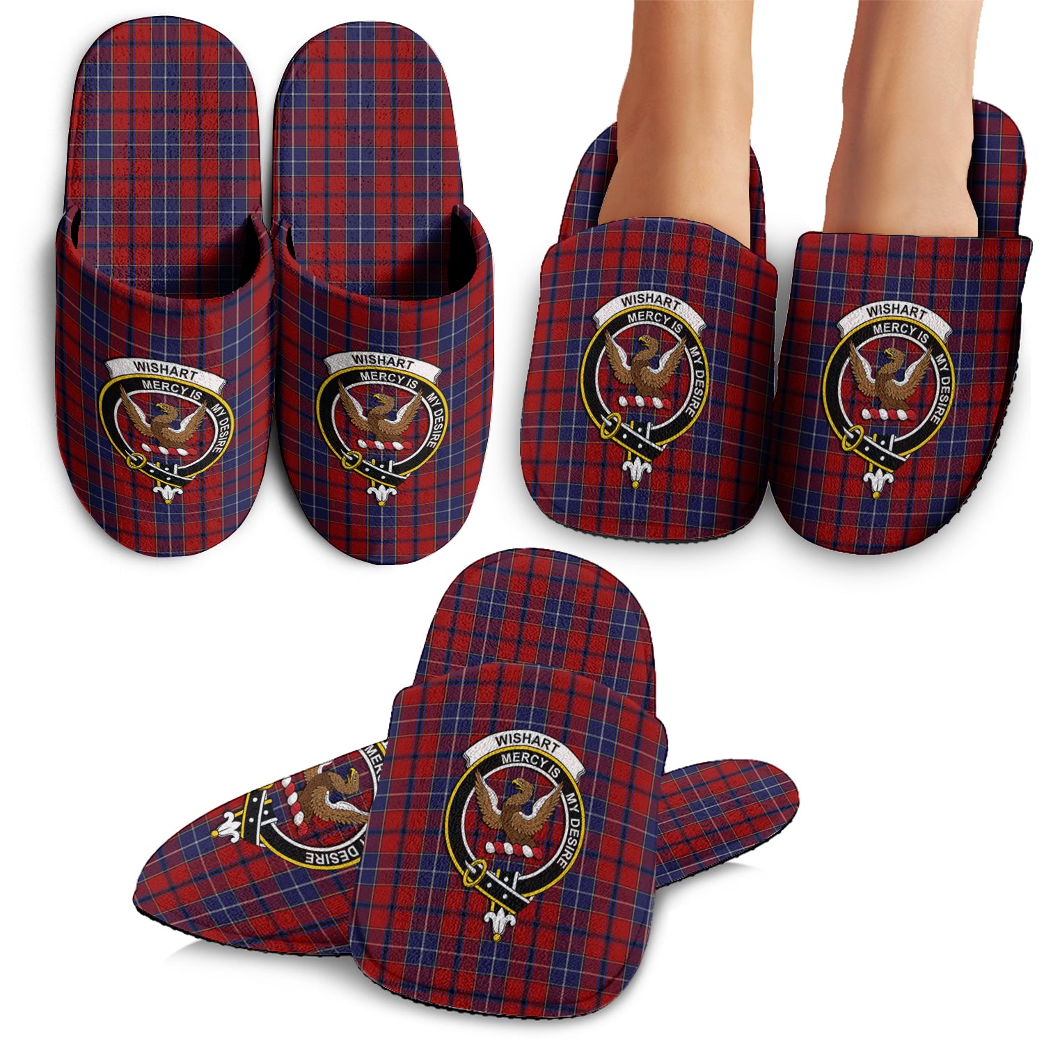 Wishart Tartan Home Slippers with Family Crest - Tartan Vibes Clothing