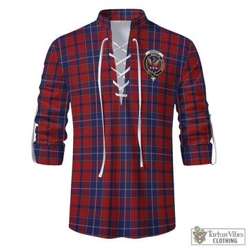 Wishart Dress Tartan Men's Scottish Traditional Jacobite Ghillie Kilt Shirt with Family Crest