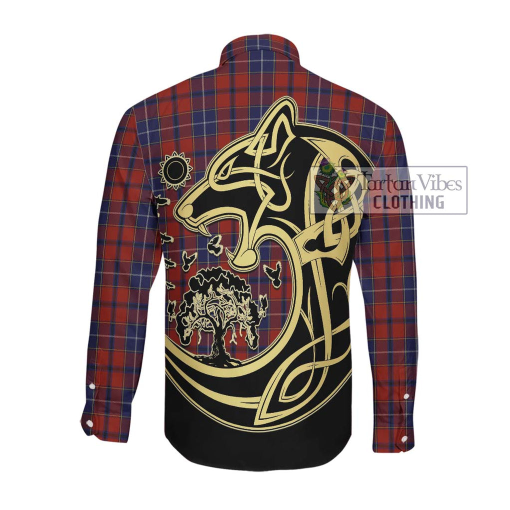 Wishart Tartan Long Sleeve Button Shirt with Family Crest Celtic Wolf Style Men's Shirt - Tartan Vibes Clothing