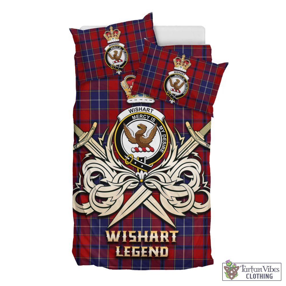 Tartan Vibes Clothing Wishart Dress Tartan Bedding Set with Clan Crest and the Golden Sword of Courageous Legacy