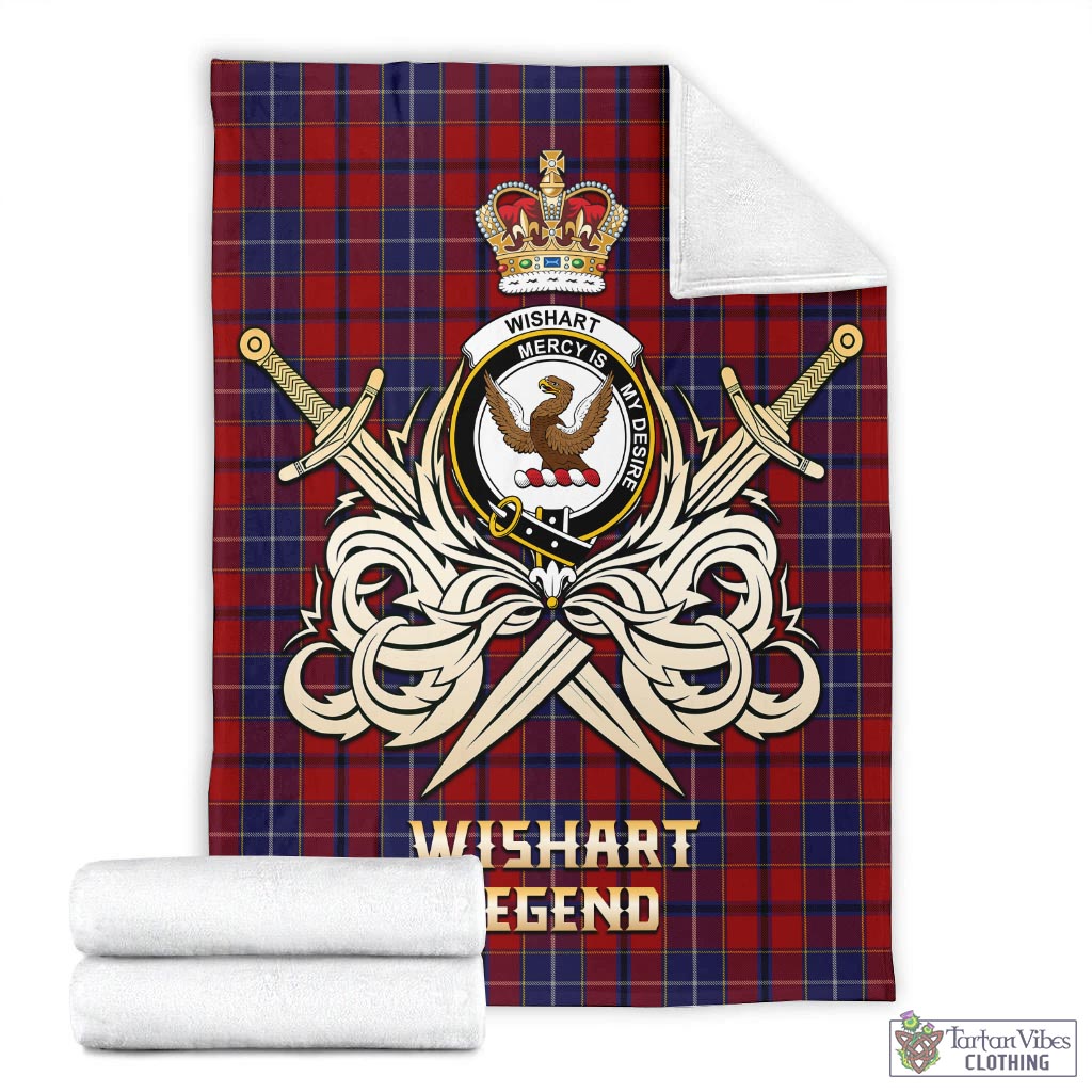 Tartan Vibes Clothing Wishart Dress Tartan Blanket with Clan Crest and the Golden Sword of Courageous Legacy