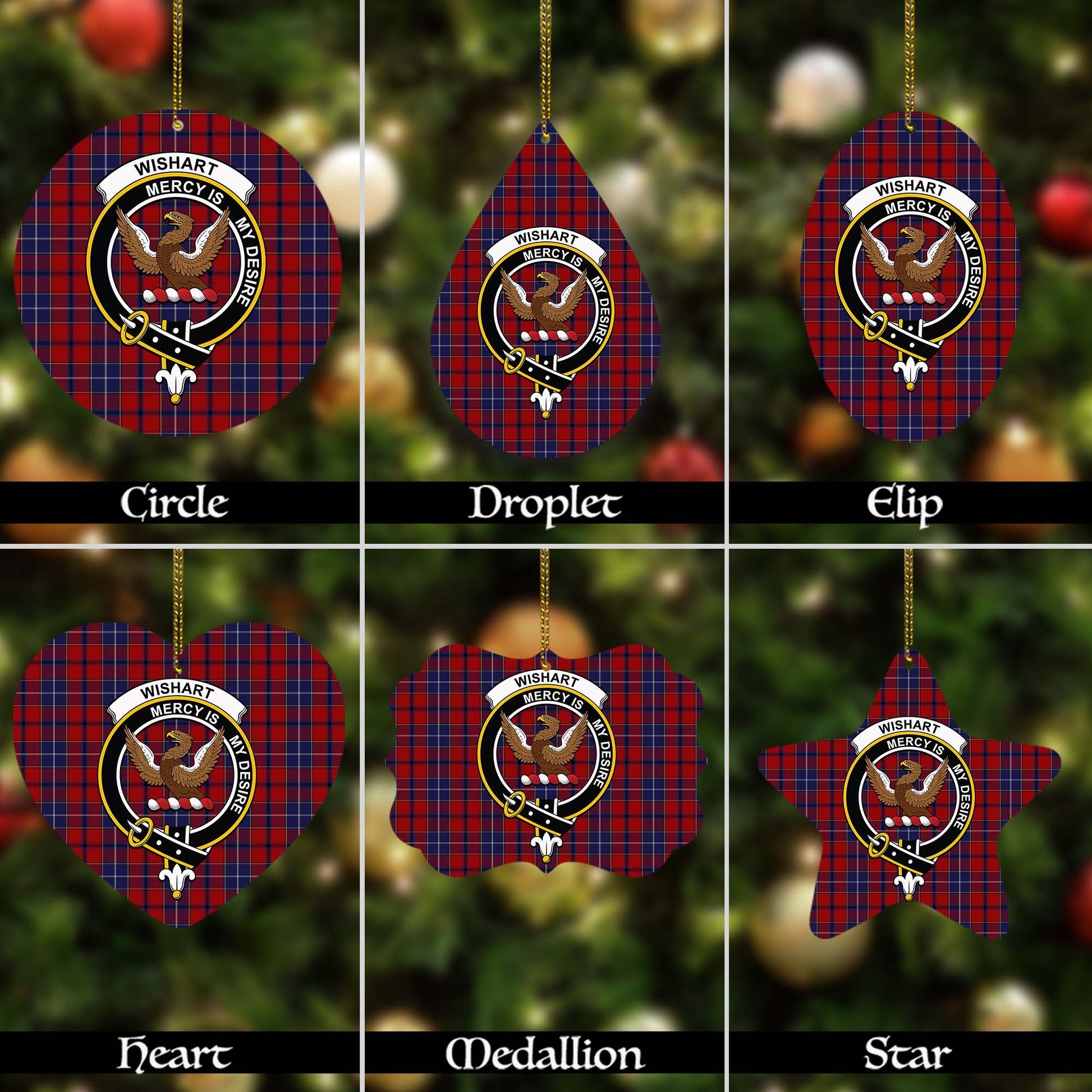 Wishart Dress Tartan Christmas Ornaments with Family Crest - Tartanvibesclothing