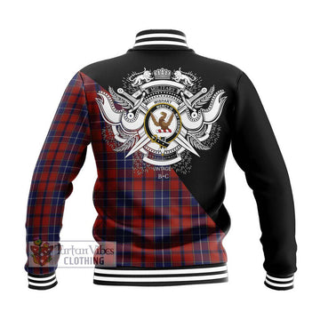Wishart Tartan Baseball Jacket with Family Crest and Military Logo Style - Tartan Vibes Clothing