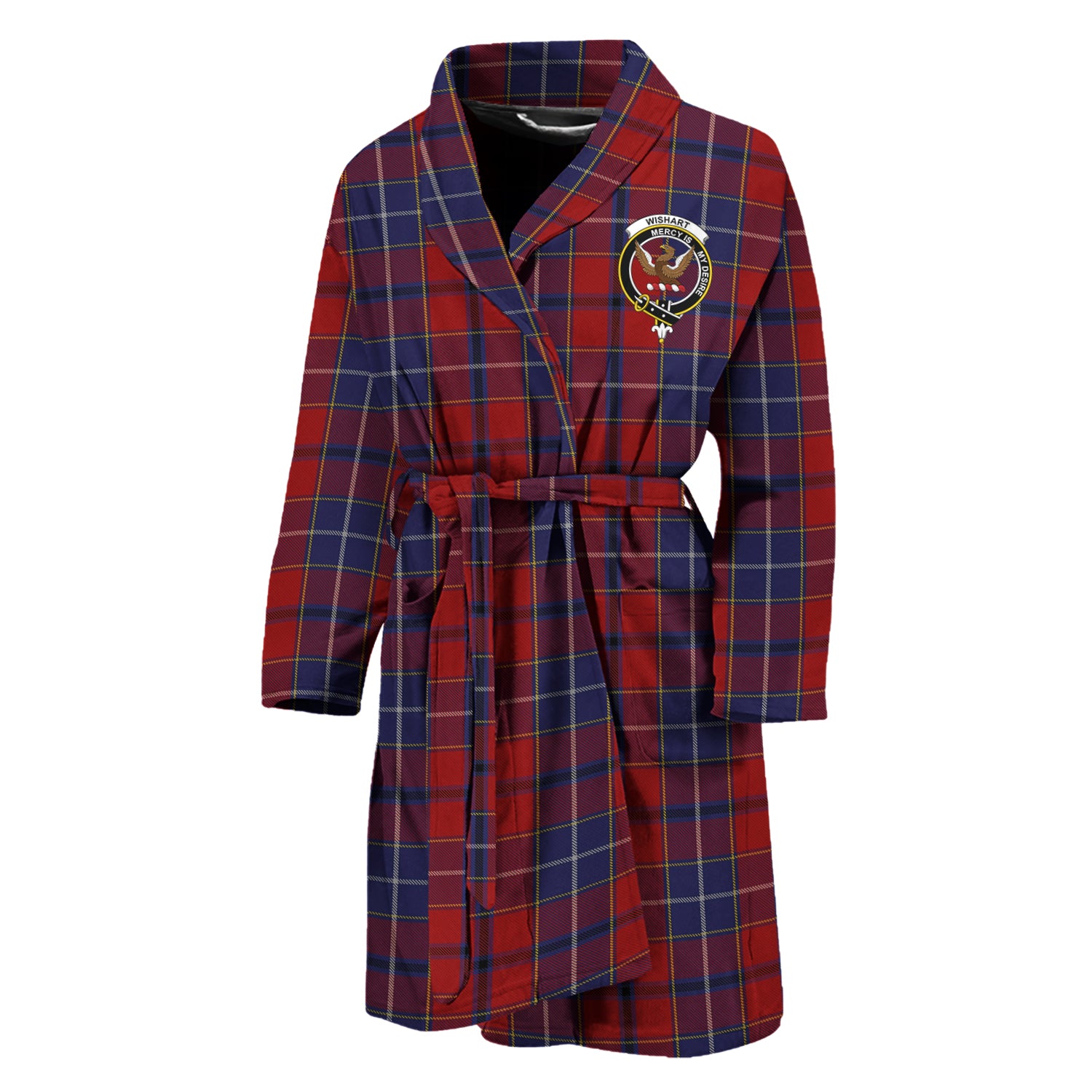 Wishart Tartan Bathrobe with Family Crest Unisex M - Tartan Vibes Clothing