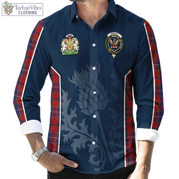 Wishart Dress Tartan Long Sleeve Button Up Shirt with Family Crest and Scottish Thistle Vibes Sport Style