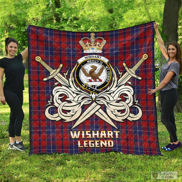 Wishart Tartan Quilt with Clan Crest and the Golden Sword of Courageous Legacy - Tartan Vibes Clothing