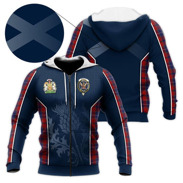 Tartan Vibes Clothing Wishart Dress Tartan Knitted Hoodie with Family Crest and Scottish Thistle Vibes Sport Style