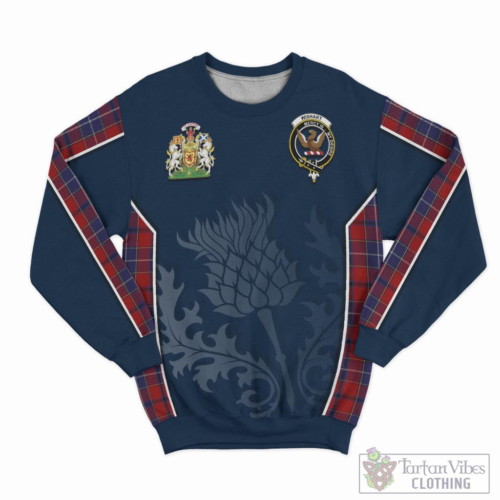 Tartan Vibes Clothing Wishart Dress Tartan Sweatshirt with Family Crest and Scottish Thistle Vibes Sport Style