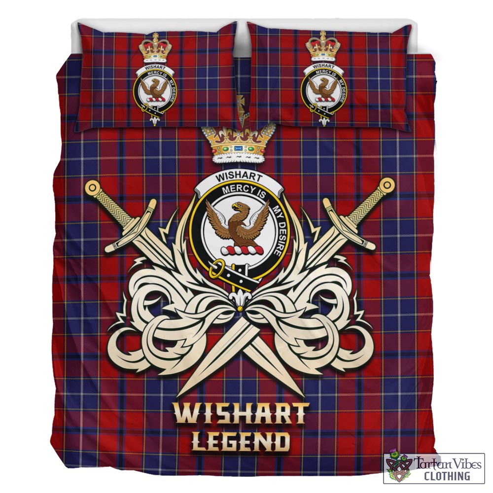 Tartan Vibes Clothing Wishart Dress Tartan Bedding Set with Clan Crest and the Golden Sword of Courageous Legacy