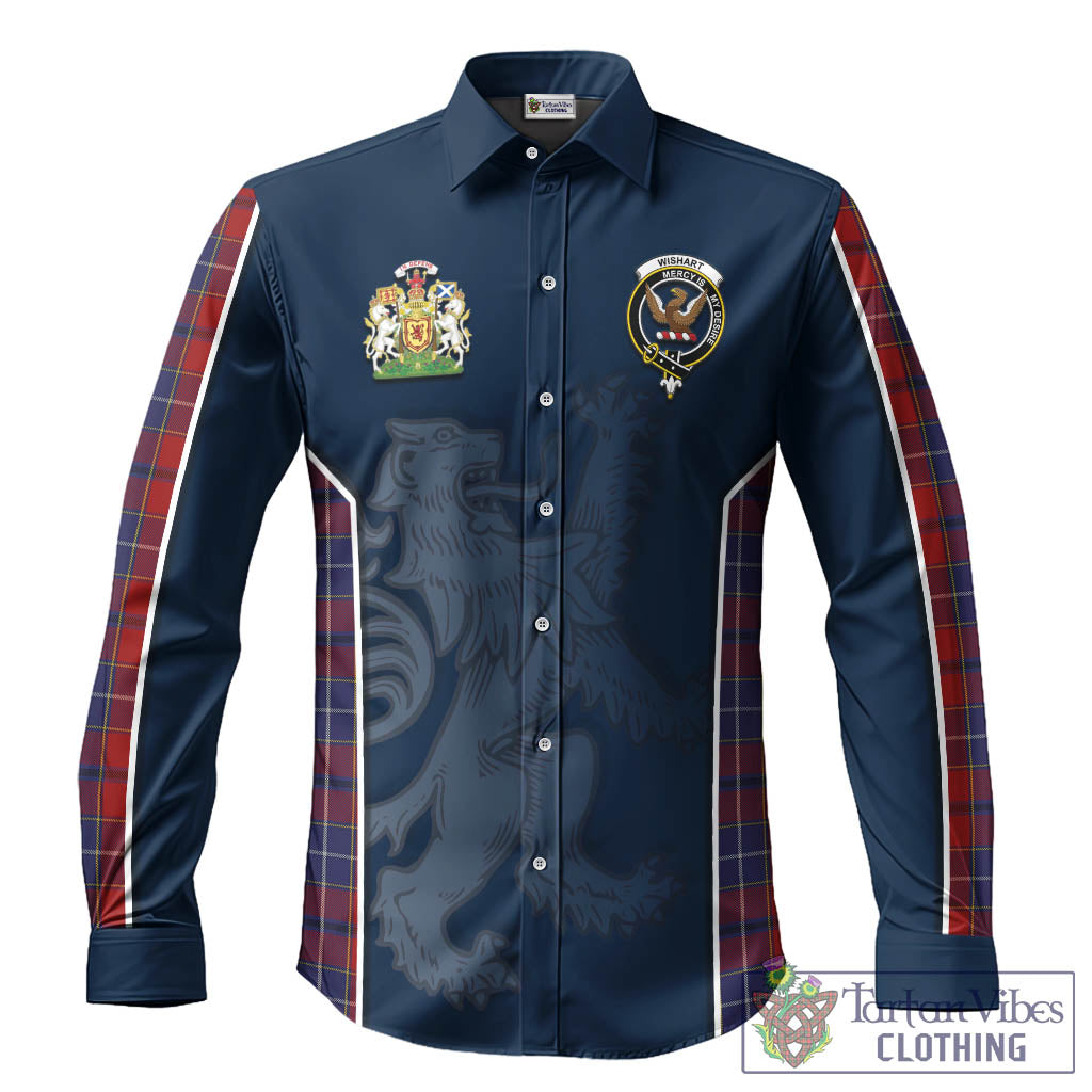 Wishart Dress Tartan Long Sleeve Button Up Shirt with Family Crest and Lion Rampant Vibes Sport Style