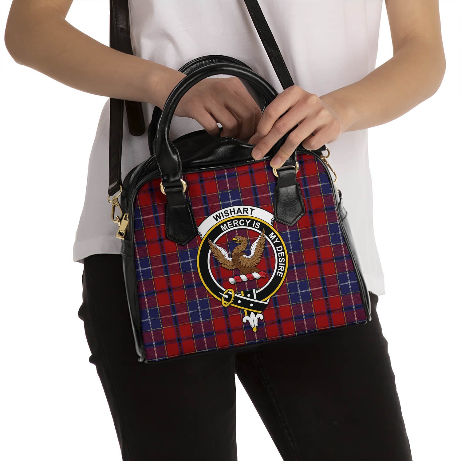Wishart Dress Tartan Shoulder Handbags with Family Crest - Tartanvibesclothing