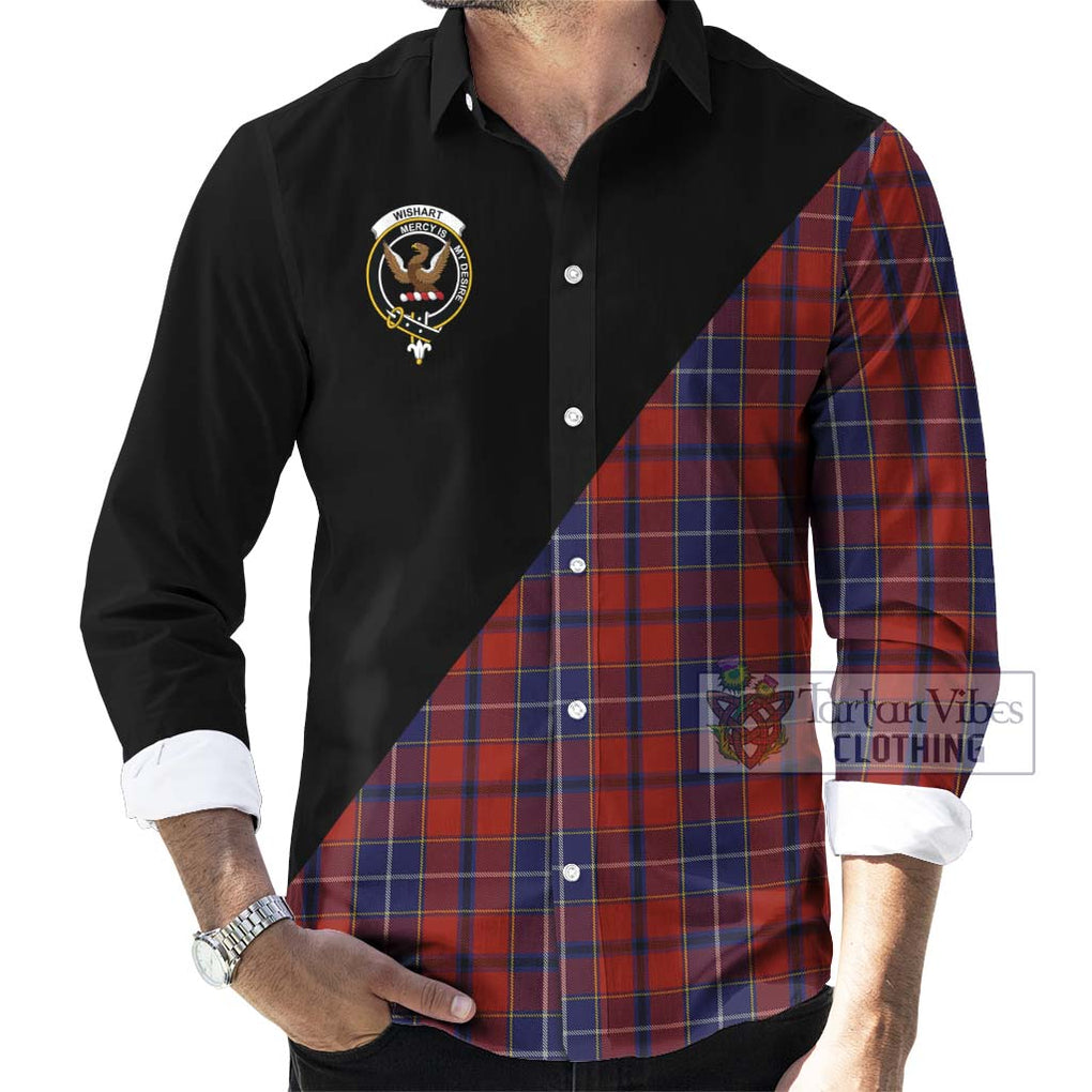 Wishart Tartan Long Sleeve Button Shirt with Family Crest and Military Logo Style - Tartanvibesclothing Shop