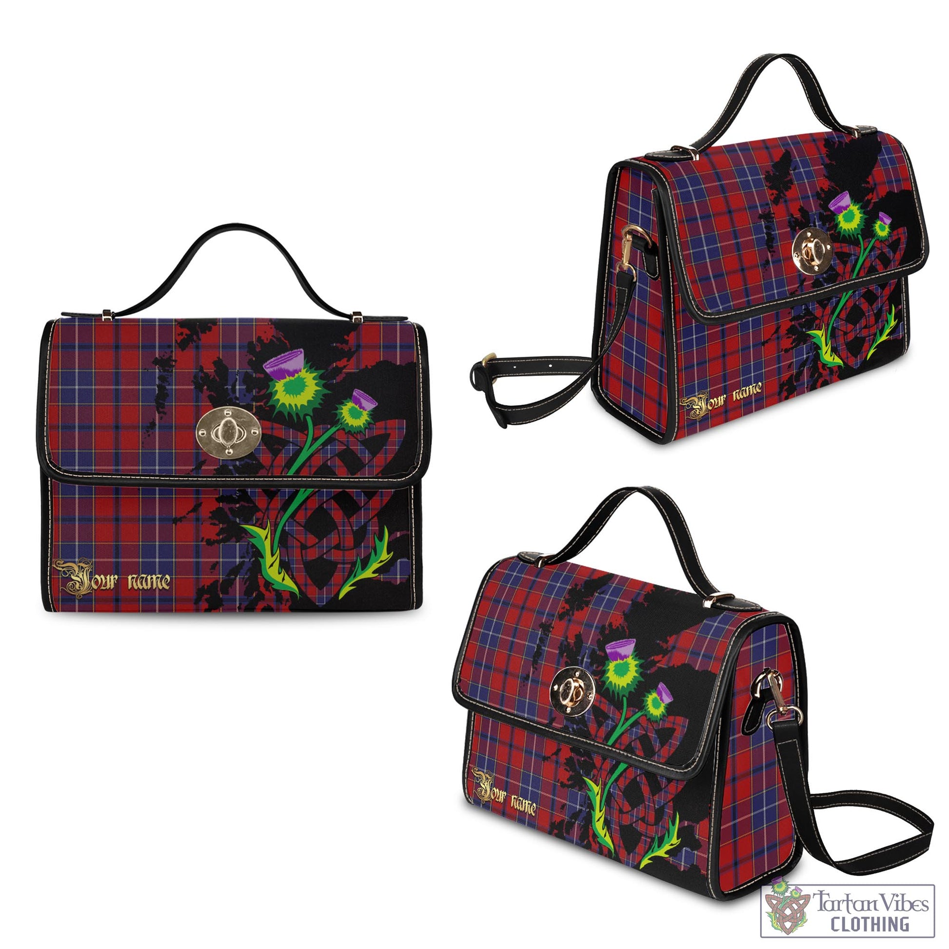 Tartan Vibes Clothing Wishart Dress Tartan Waterproof Canvas Bag with Scotland Map and Thistle Celtic Accents