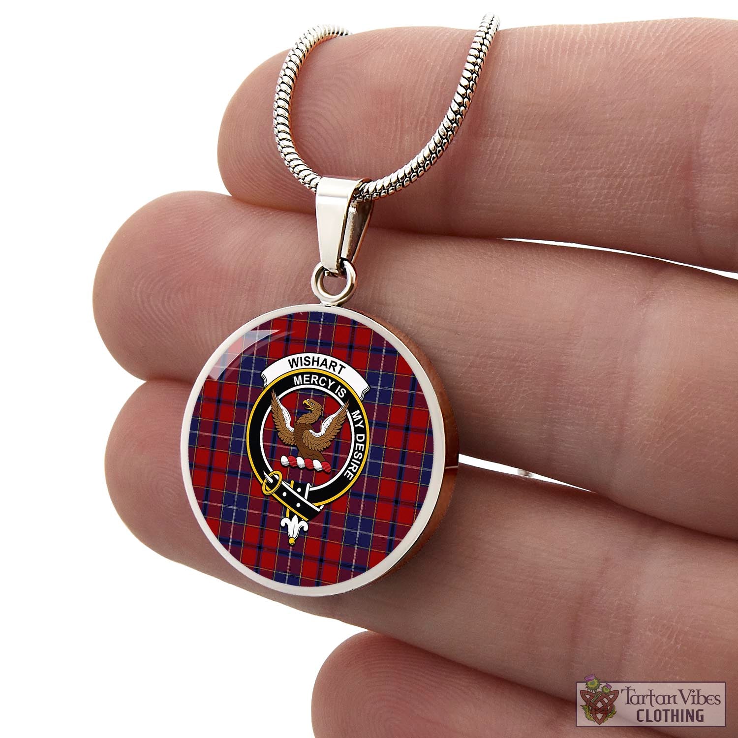 Wishart Tartan Circle Necklace with Family Crest - Tartan Vibes Clothing
