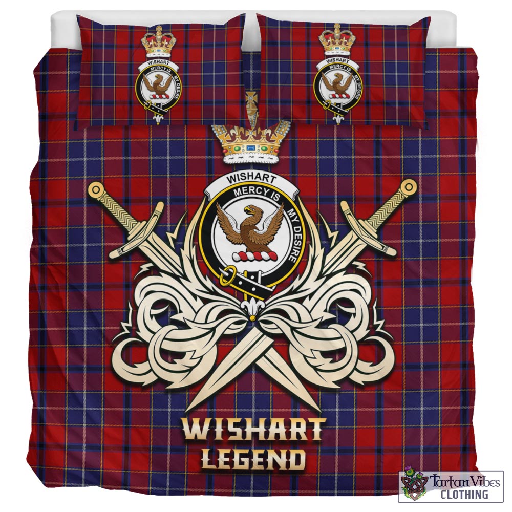 Tartan Vibes Clothing Wishart Dress Tartan Bedding Set with Clan Crest and the Golden Sword of Courageous Legacy
