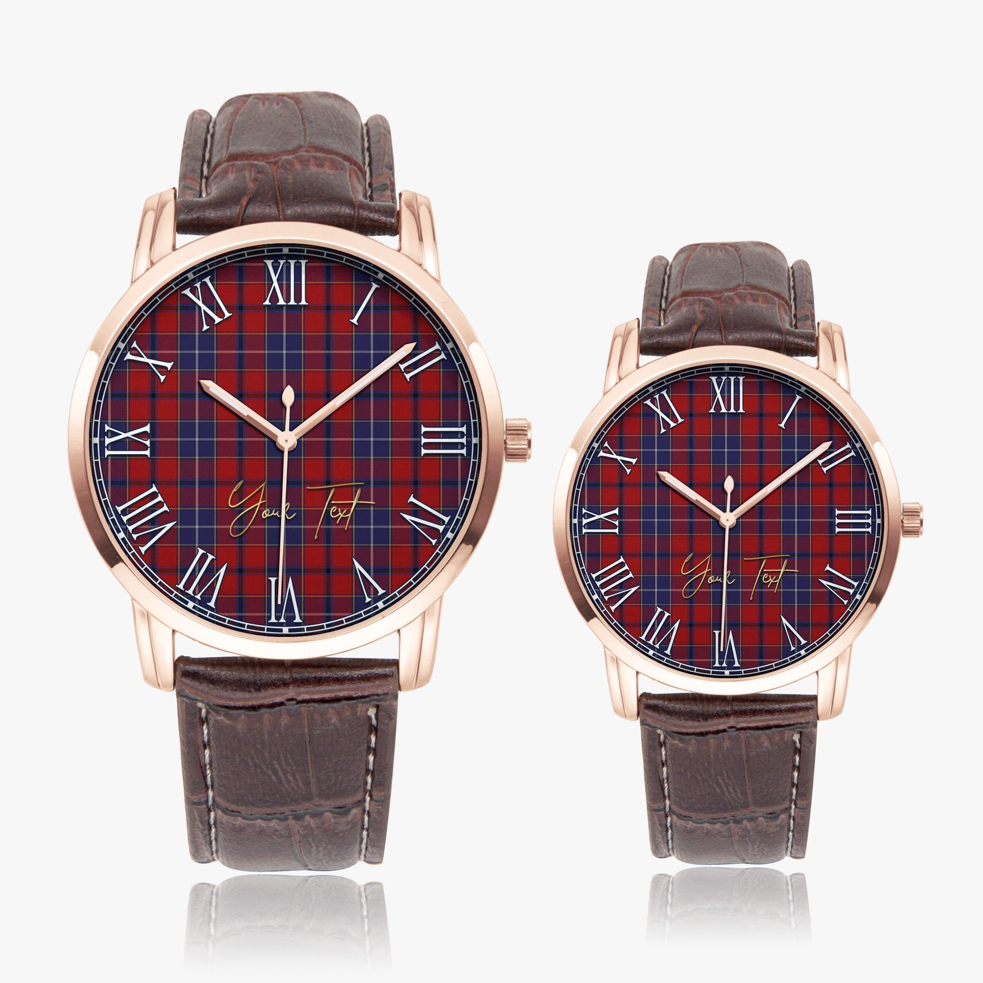 Wishart Dress Tartan Personalized Your Text Leather Trap Quartz Watch Wide Type Rose Gold Case With Brown Leather Strap - Tartanvibesclothing Shop