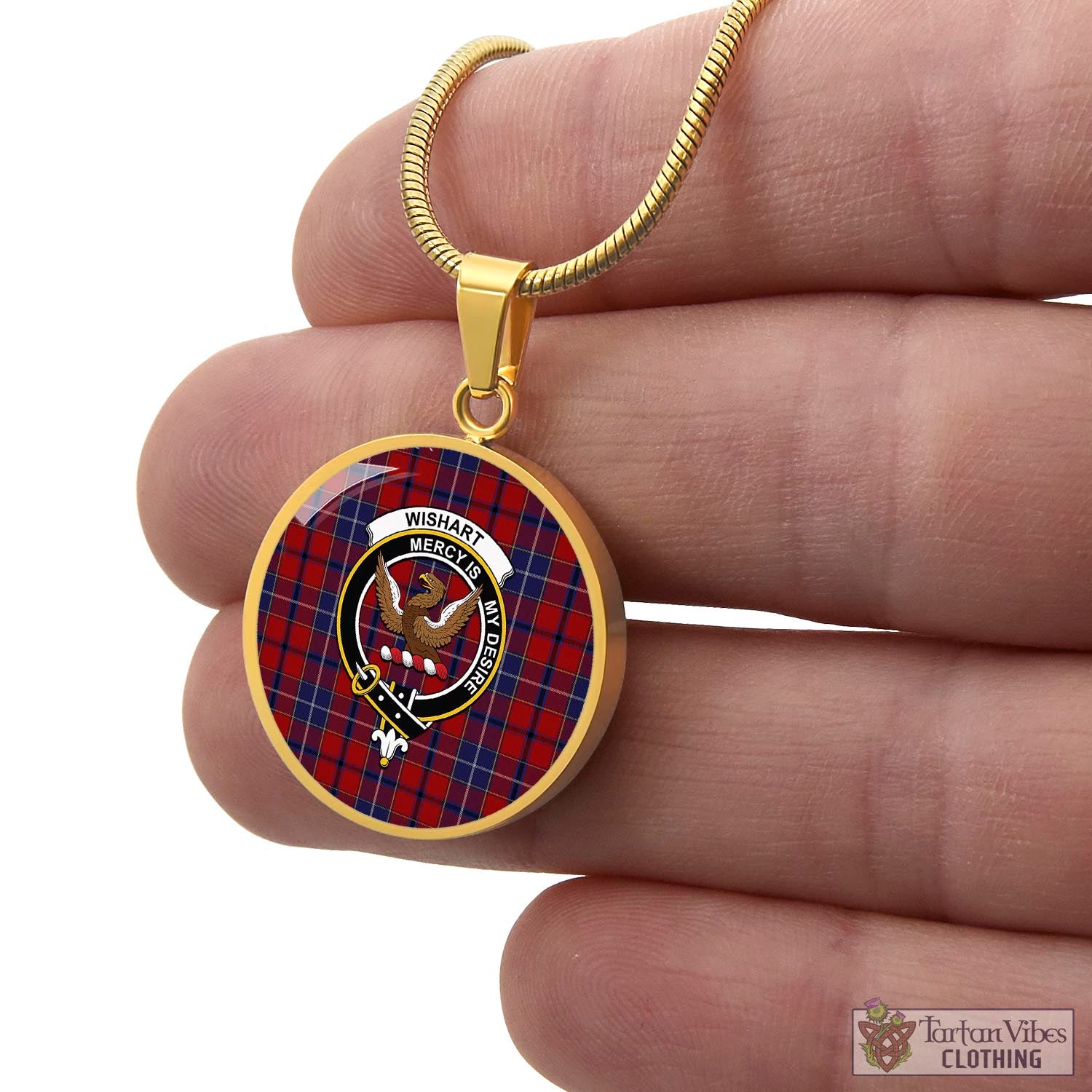 Wishart Tartan Circle Necklace with Family Crest - Tartan Vibes Clothing