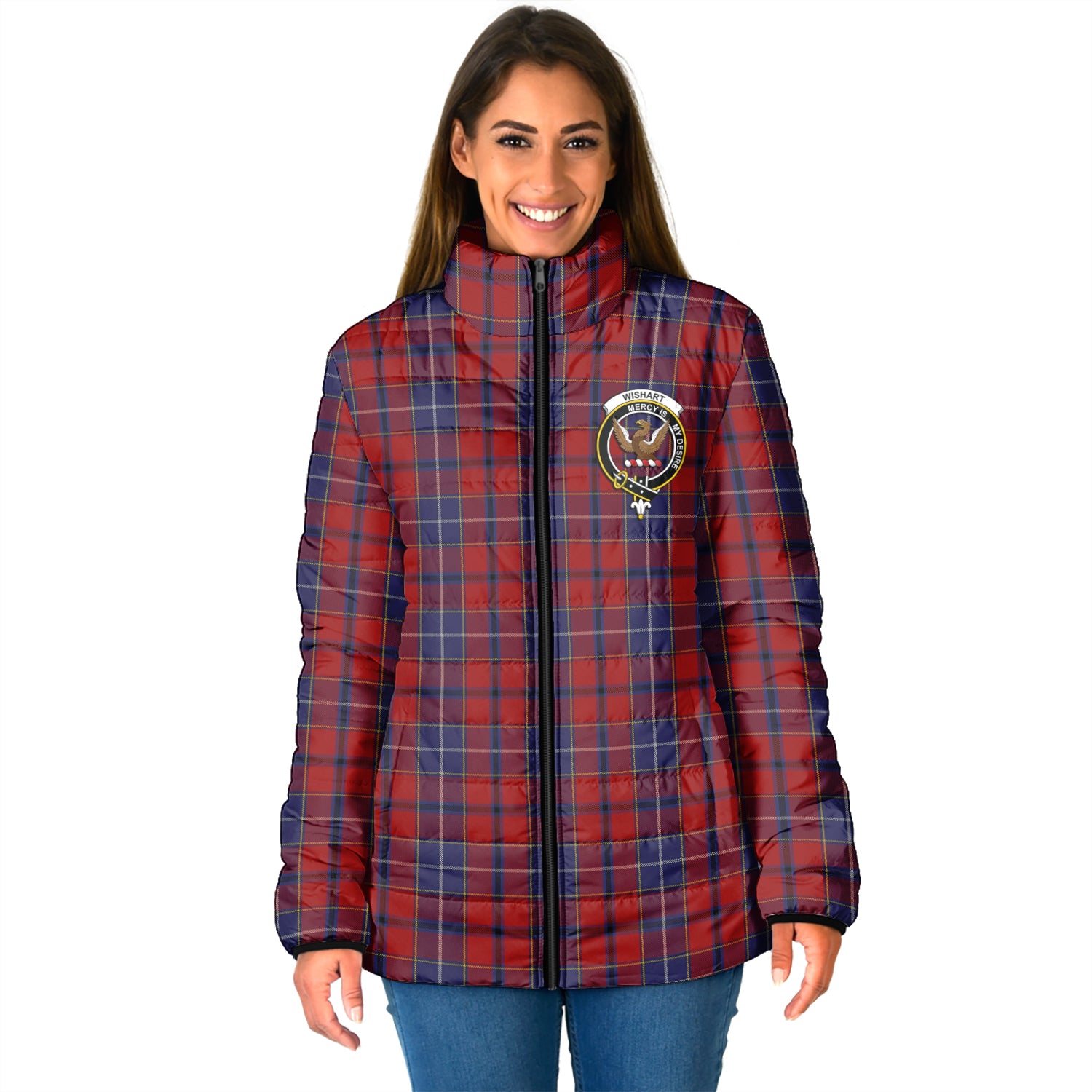 Wishart Tartan Padded Jacket with Family Crest - Tartan Vibes Clothing