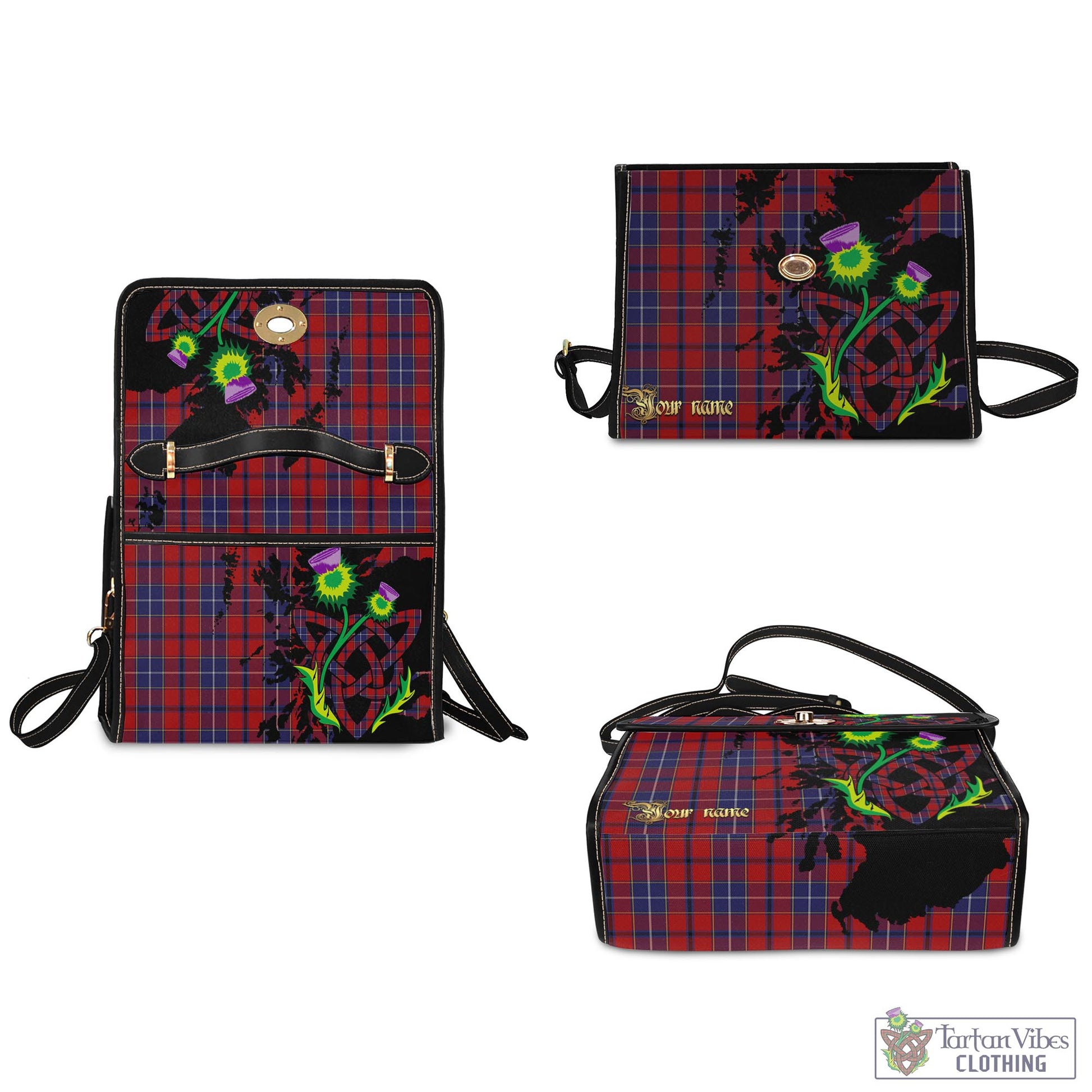 Tartan Vibes Clothing Wishart Dress Tartan Waterproof Canvas Bag with Scotland Map and Thistle Celtic Accents