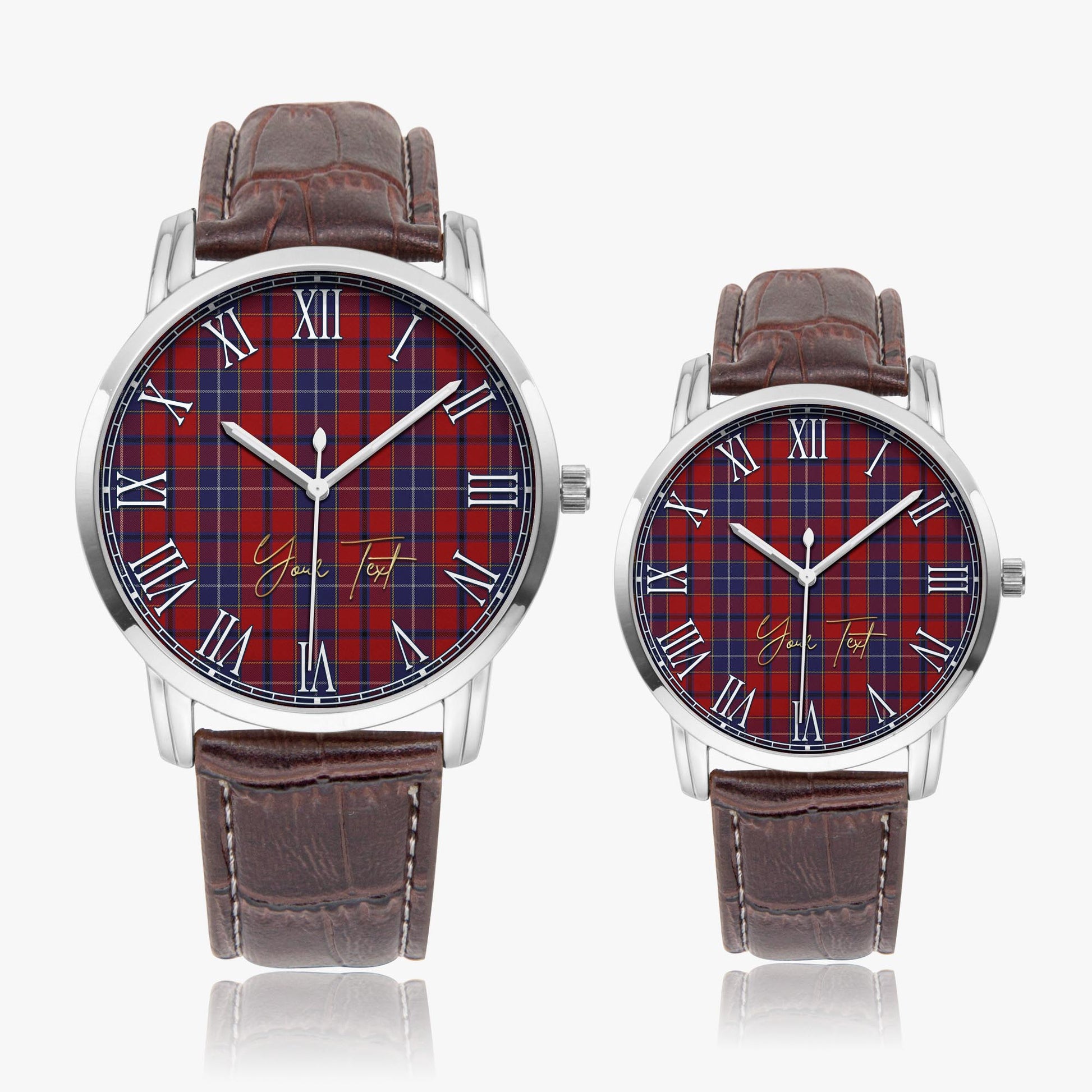 Wishart Dress Tartan Personalized Your Text Leather Trap Quartz Watch Wide Type Silver Case With Brown Leather Strap - Tartanvibesclothing Shop