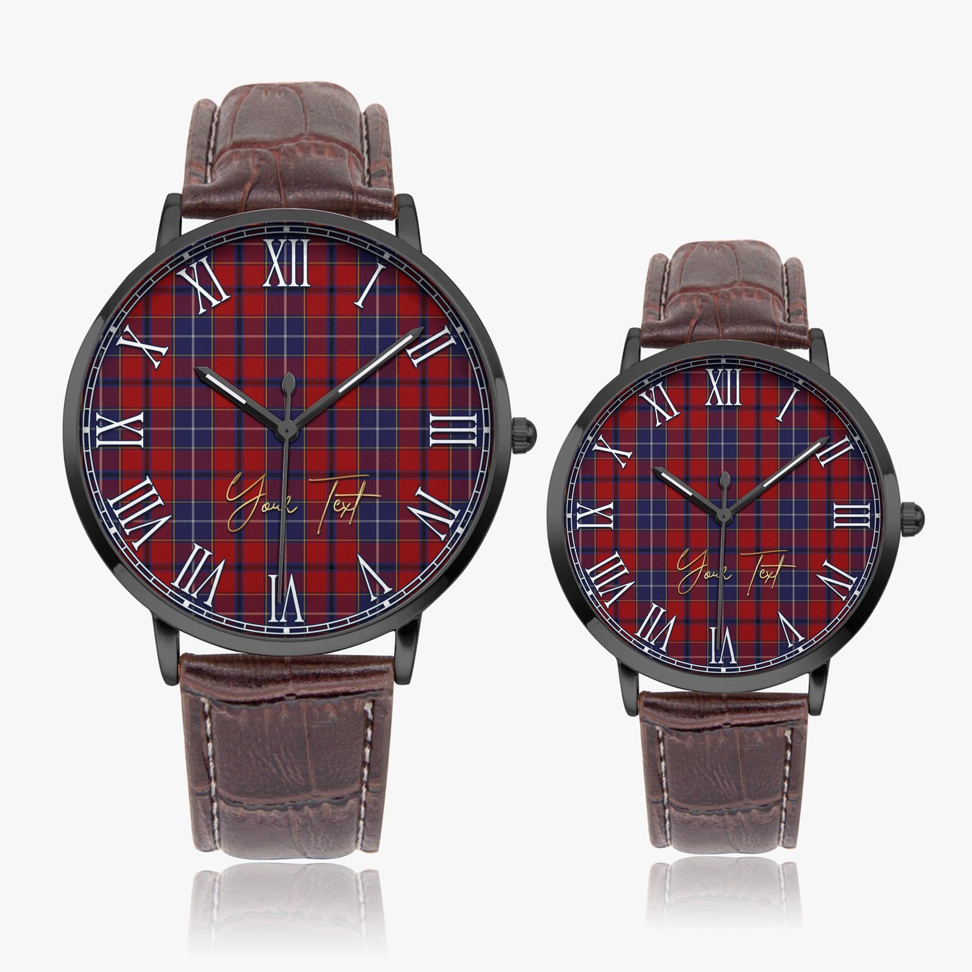 Wishart Dress Tartan Personalized Your Text Leather Trap Quartz Watch Ultra Thin Black Case With Brown Leather Strap - Tartanvibesclothing Shop