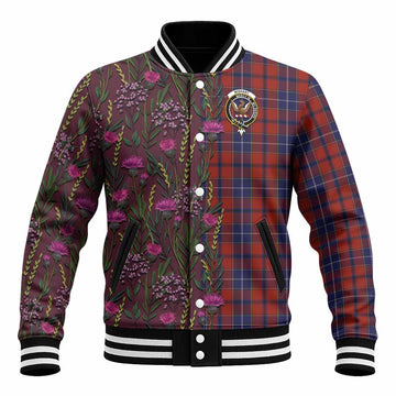Wishart Family Crest Tartan Baseball Jacket Scottish Thistle Flower Pattern Half Style - Tartan Vibes Clothing