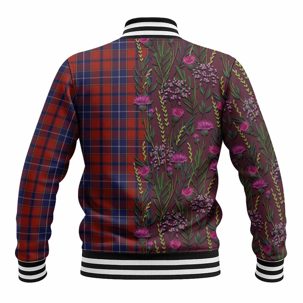 Wishart Family Crest Tartan Baseball Jacket Scottish Thistle Flower Pattern Half Style - Tartan Vibes Clothing