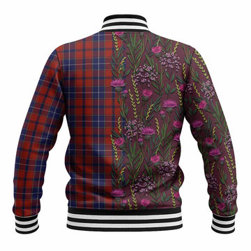 Wishart Family Crest Tartan Baseball Jacket Scottish Thistle Flower Pattern Half Style - Tartan Vibes Clothing