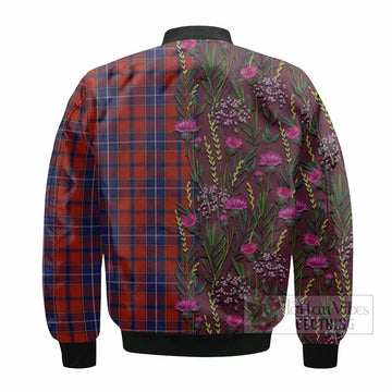 Wishart Family Crest Tartan Bomber Jacket Scottish Thistle Flower Pattern Half Style - Tartan Vibes Clothing